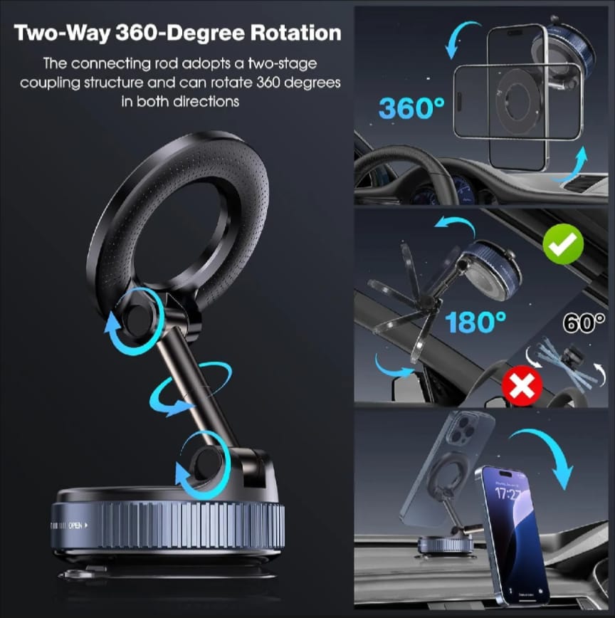 Multi-Functional 360° Suction Car Phone Mount | Auto-Lock Windshield & Dashboard Holder | One-Hand Navigation Stand