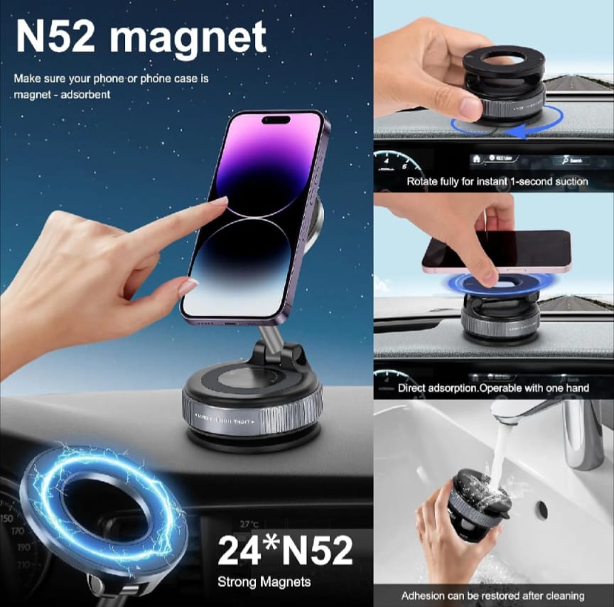 Multi-Functional 360° Suction Car Phone Mount | Auto-Lock Windshield & Dashboard Holder | One-Hand Navigation Stand